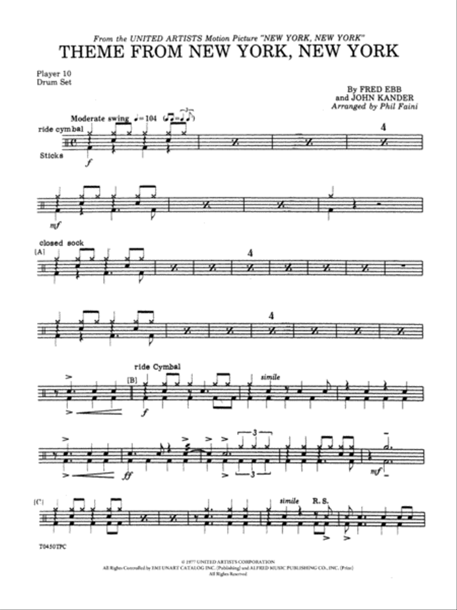 New York, New York, Theme from: Drums Percussion Ensemble scores gallery preview page 1