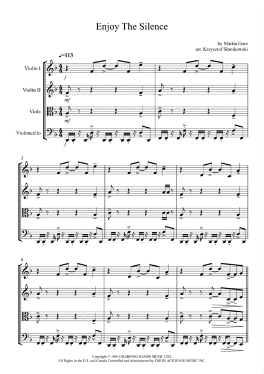 Enjoy The Silence Enjoy The Silence String Quartet scores gallery preview page 1