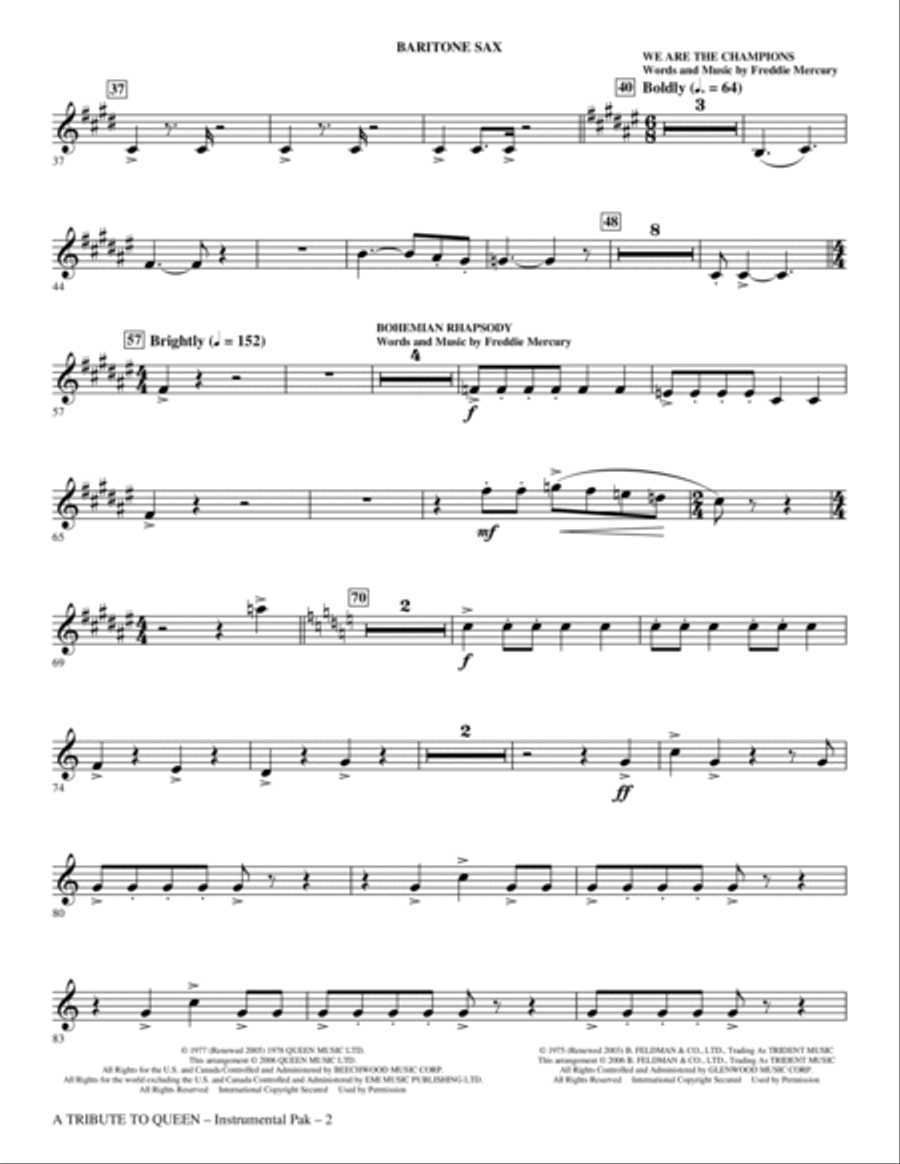 A Tribute To Queen (Medley) (arr. Mark Brymer) - Baritone Sax Choir scores gallery preview page 2