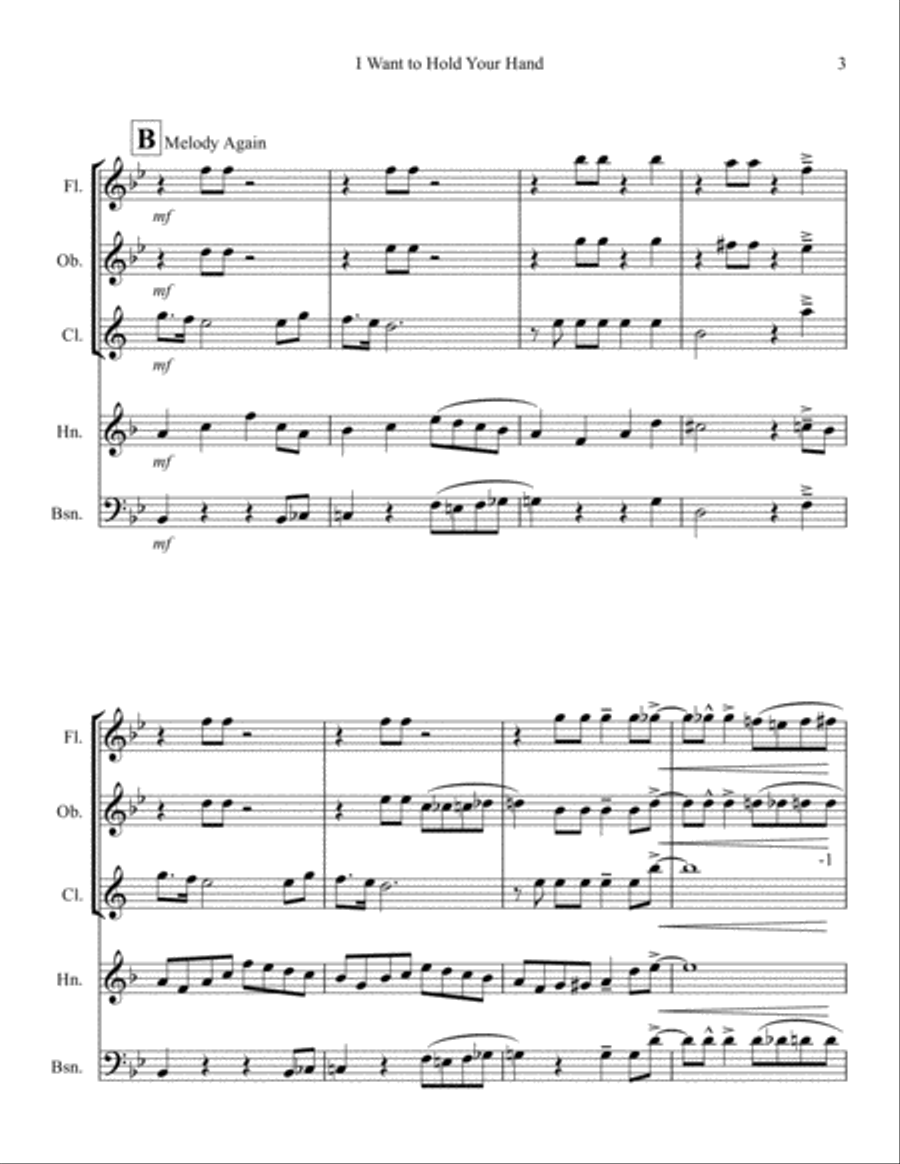 I Want To Hold Your Hand Woodwind Quintet scores gallery preview page 3