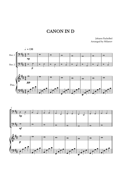 Canon in D | Pachelbel | Bassoon Duet | Piano accompaniment image number null