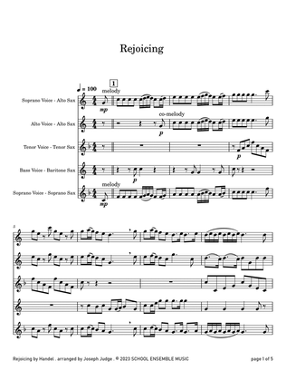 Book cover for Rejoicing by Handel for Saxophone Quartet in Schools