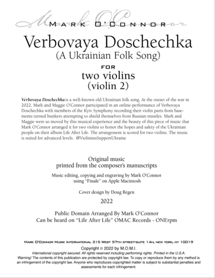 Verbovaya Doschechka (A Ukrainian Folk Song) (violin 2 - two violins) image number null