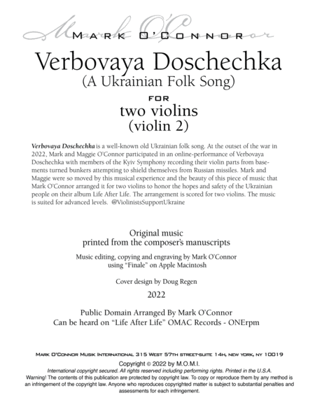 Verbovaya Doschechka (A Ukrainian Folk Song) (violin 2 - two violins) image number null