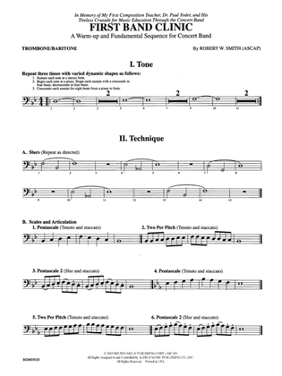 Book cover for First Band Clinic (A Warm-Up and Fundamental Sequence for Concert Band): 1st Trombone
