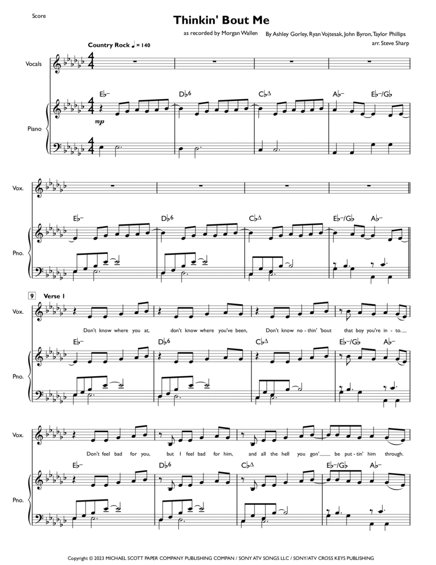 Thinkin' Bout Me Voice scores gallery preview page 1