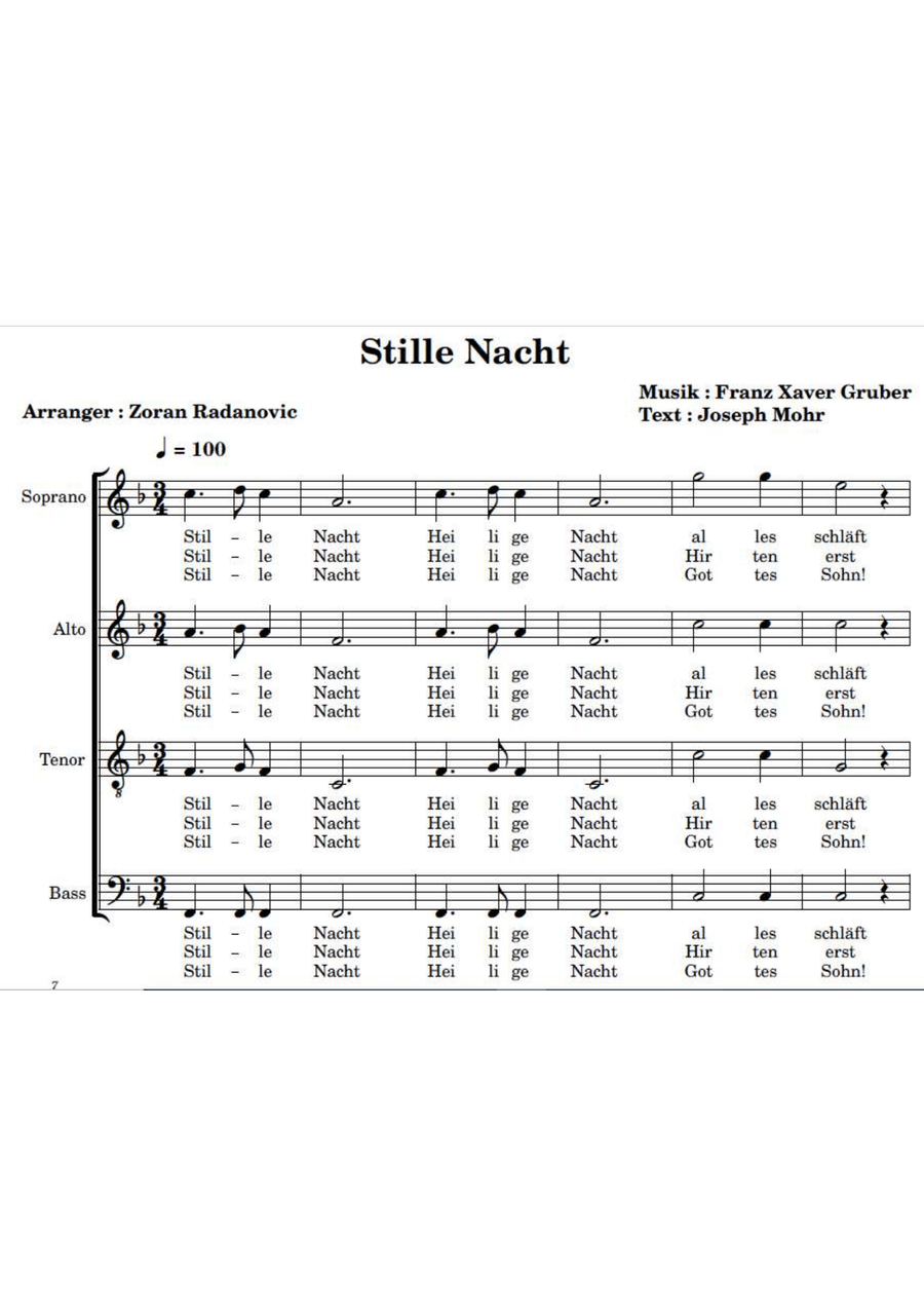 Stille Nacht - SATB - german lyrics 4-Part scores gallery preview page 1