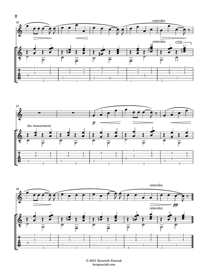 Chanson (for Flute or Violin and Guitar) Flute scores gallery preview page 4