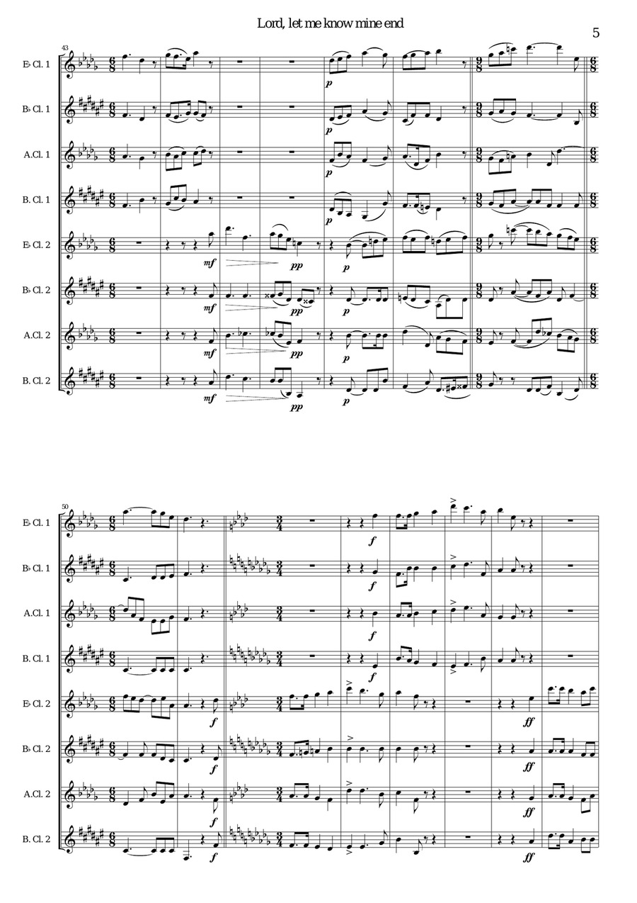 Lord, let me know mine end for clarinet octet or clarinet choir Clarinet Choir scores gallery preview page 5