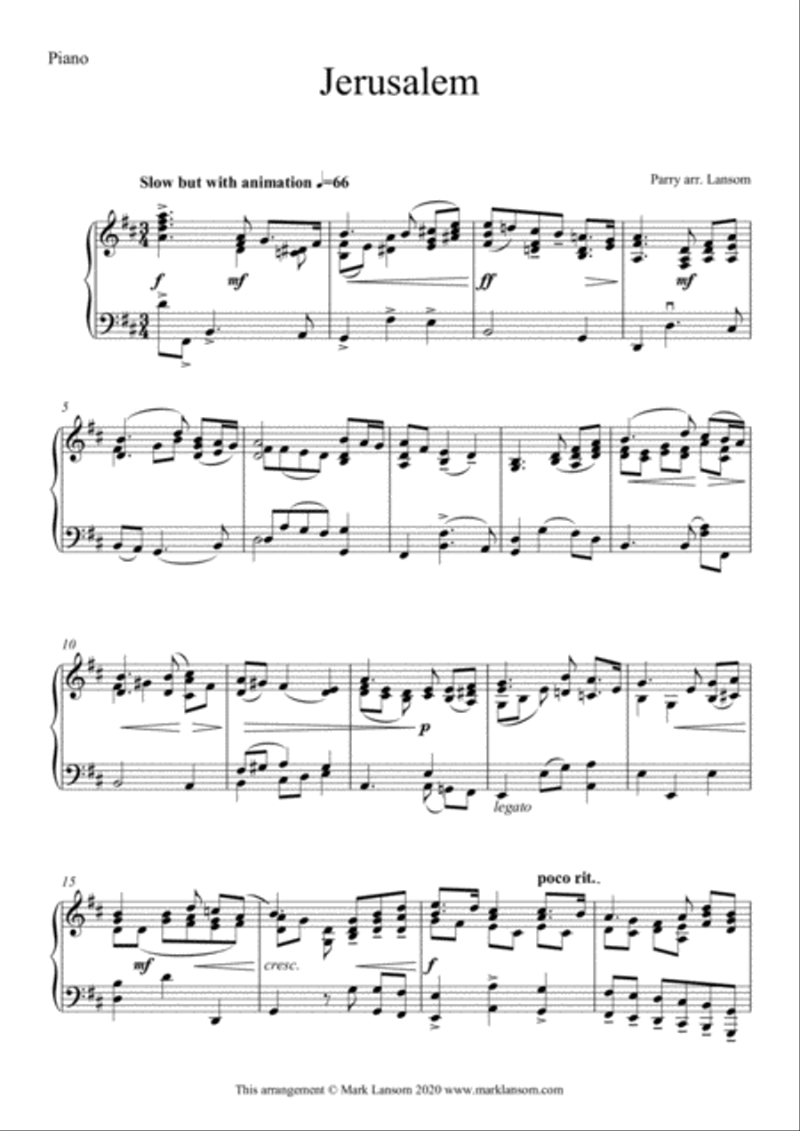 Jerusalem for solo piano Piano Solo scores gallery preview page 2