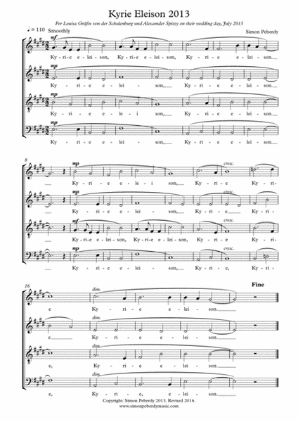 Kyrie Eleison (2013) in E major for SATB choir by Simon Peberdy image number null