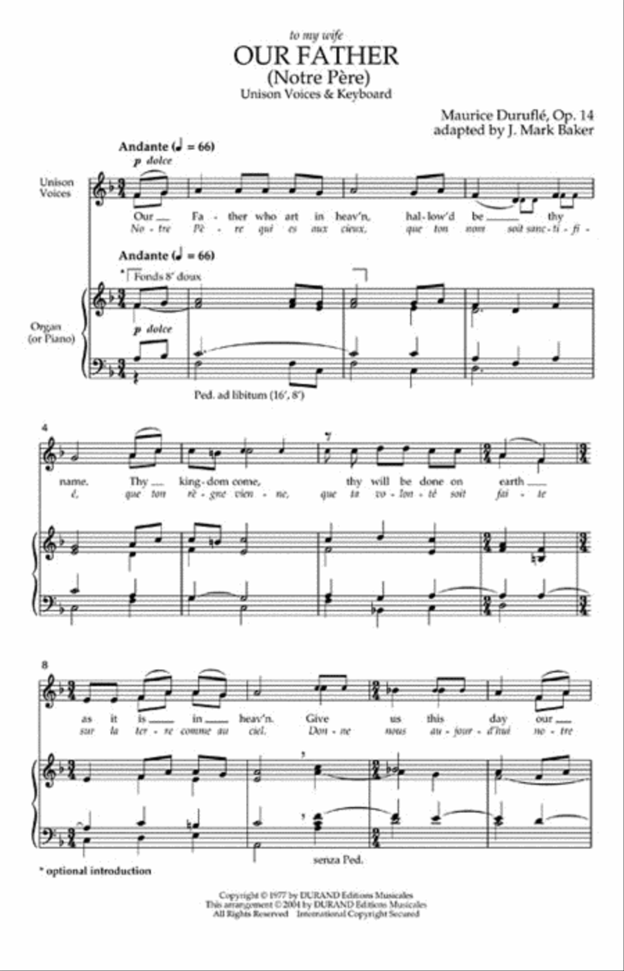 Our Father (Notre Pére) Unison Choir scores gallery preview page 2