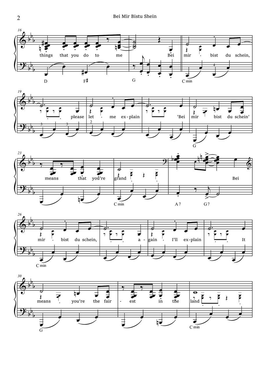 Bei Mir Bist Du Schon (means That You're Grand) Piano Solo scores gallery preview page 2