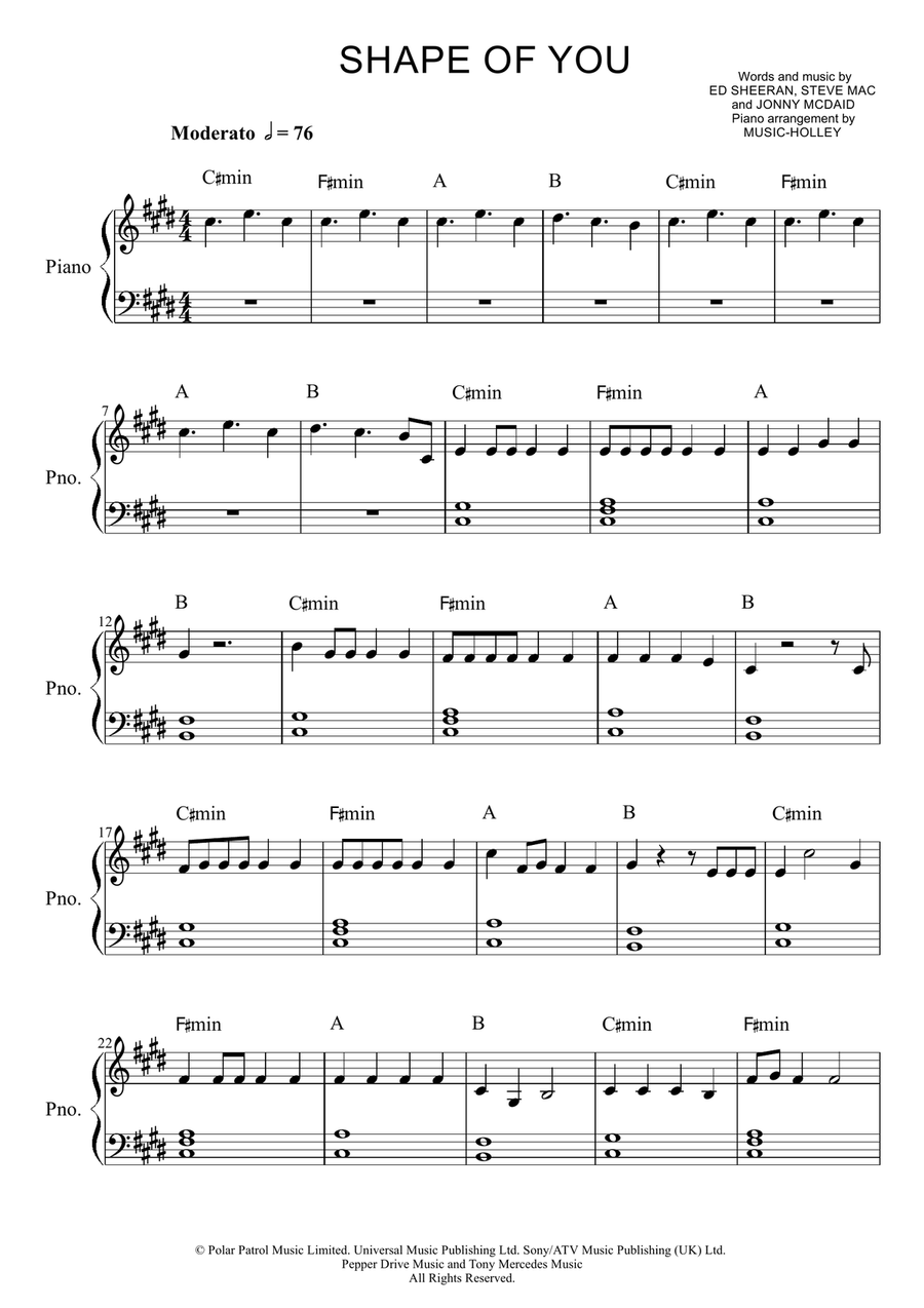 Shape Of You Piano, Vocal scores gallery preview page 1