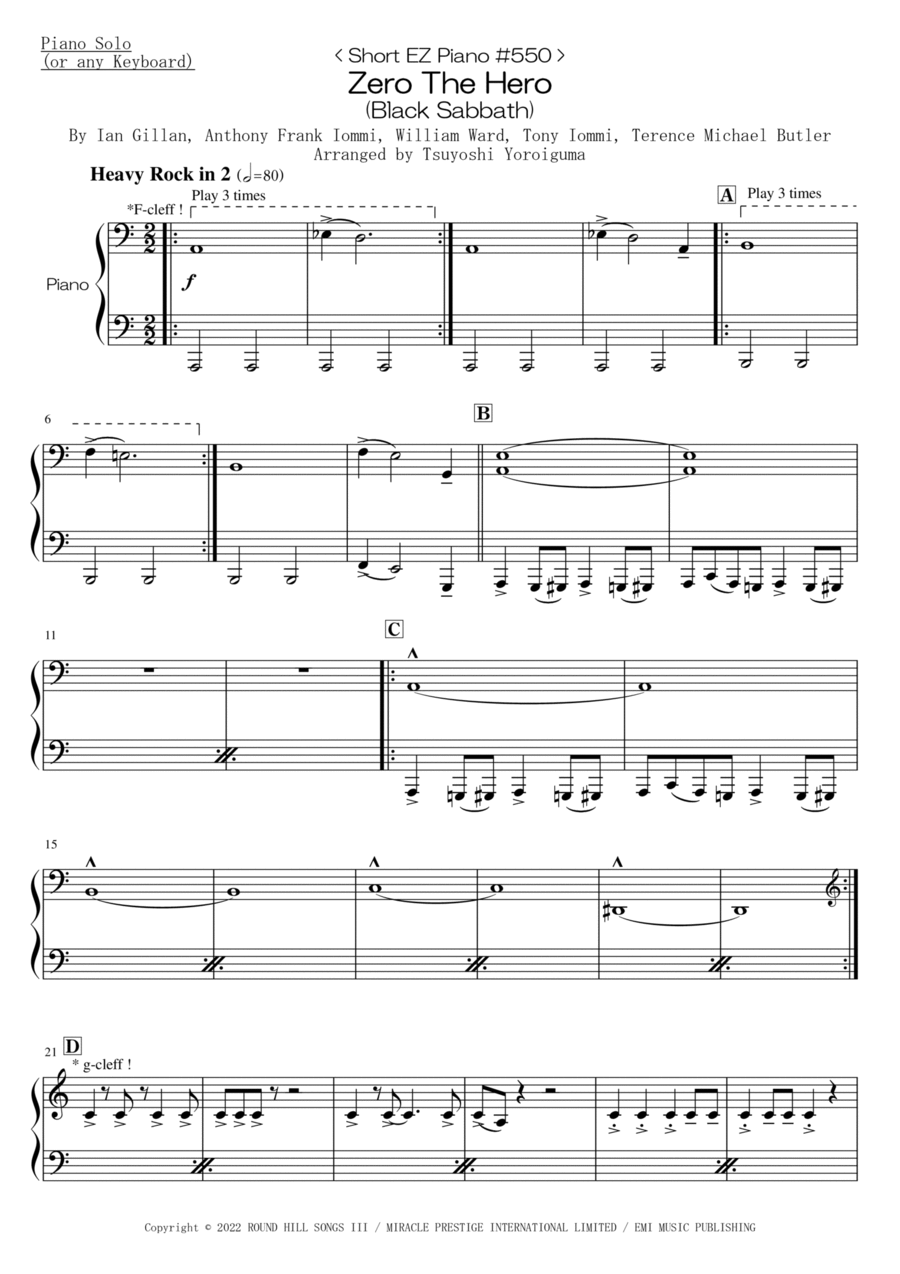 Zero The Hero Zero The Hero Easy Piano scores gallery preview page 1