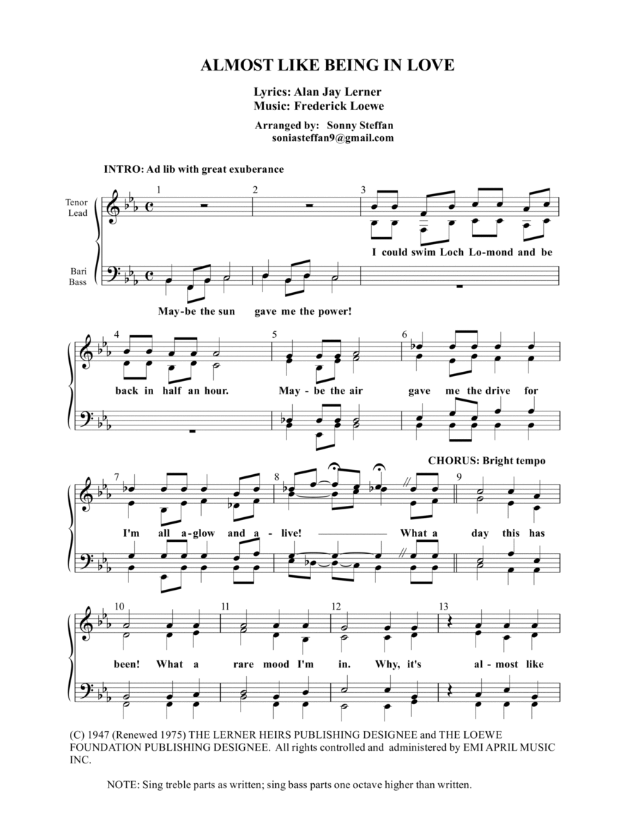 Almost Like Being In Love 4-Part scores gallery preview page 1