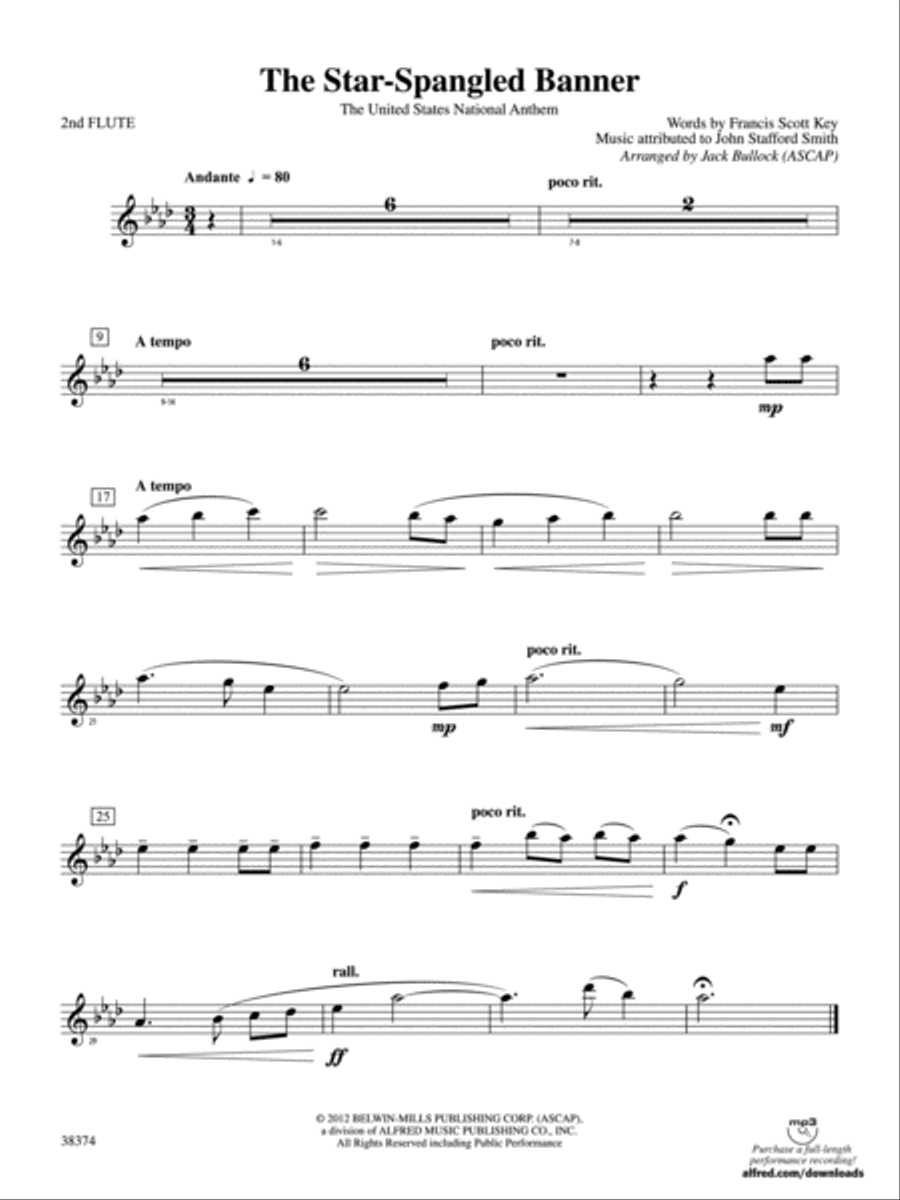 The Star-Spangled Banner: 2nd Flute Concert Band scores gallery preview page 1