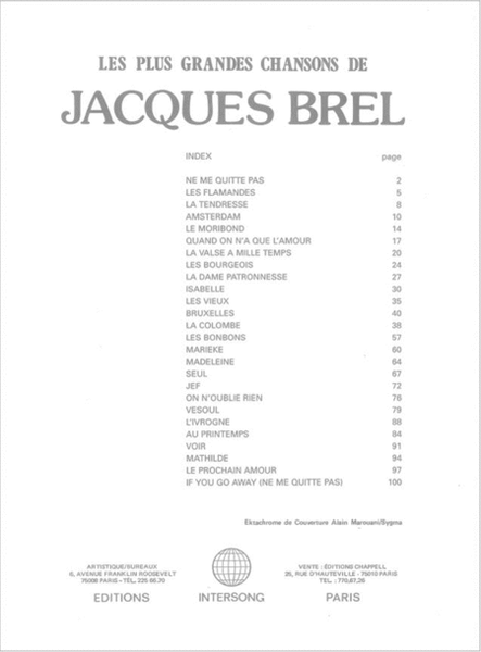 Jacques Brel: Les Plus Grandes Chansons