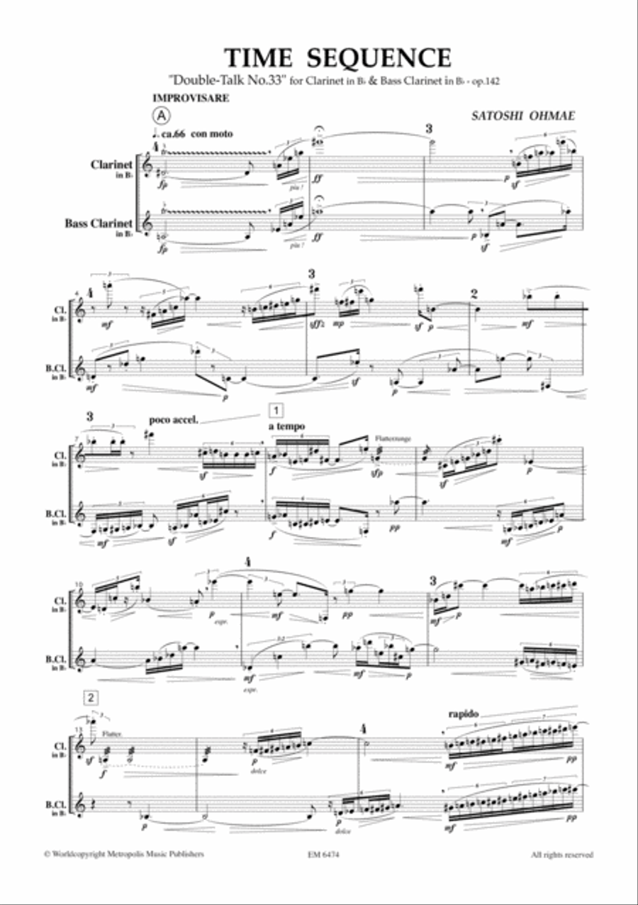 Time Sequenza for Clarinet and Bass Clarinet Bass Clarinet scores gallery preview page 2