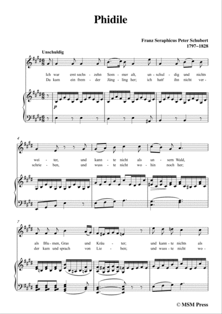 Schubert-Phidile,in E Major,for Voice&Piano Voice scores gallery preview page 3