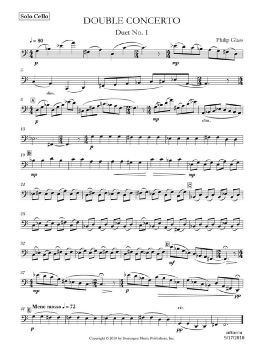 Double Concerto for Violin and Cello (cello part)