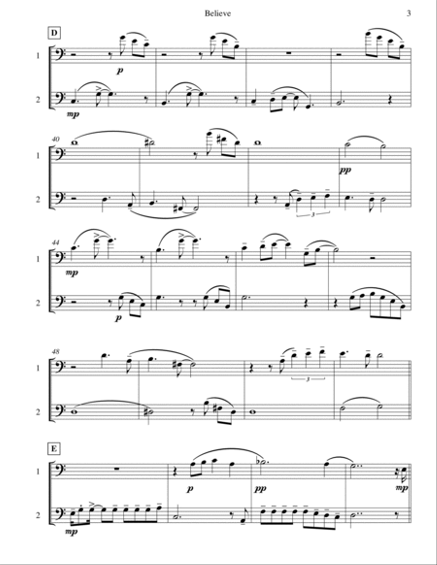 Believe Trombone Duet scores gallery preview page 4