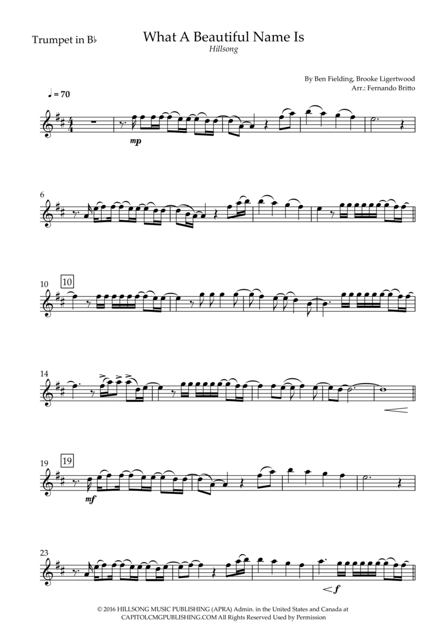 What A Beautiful Name What A Beautiful Name Trumpet Solo scores gallery preview page 1