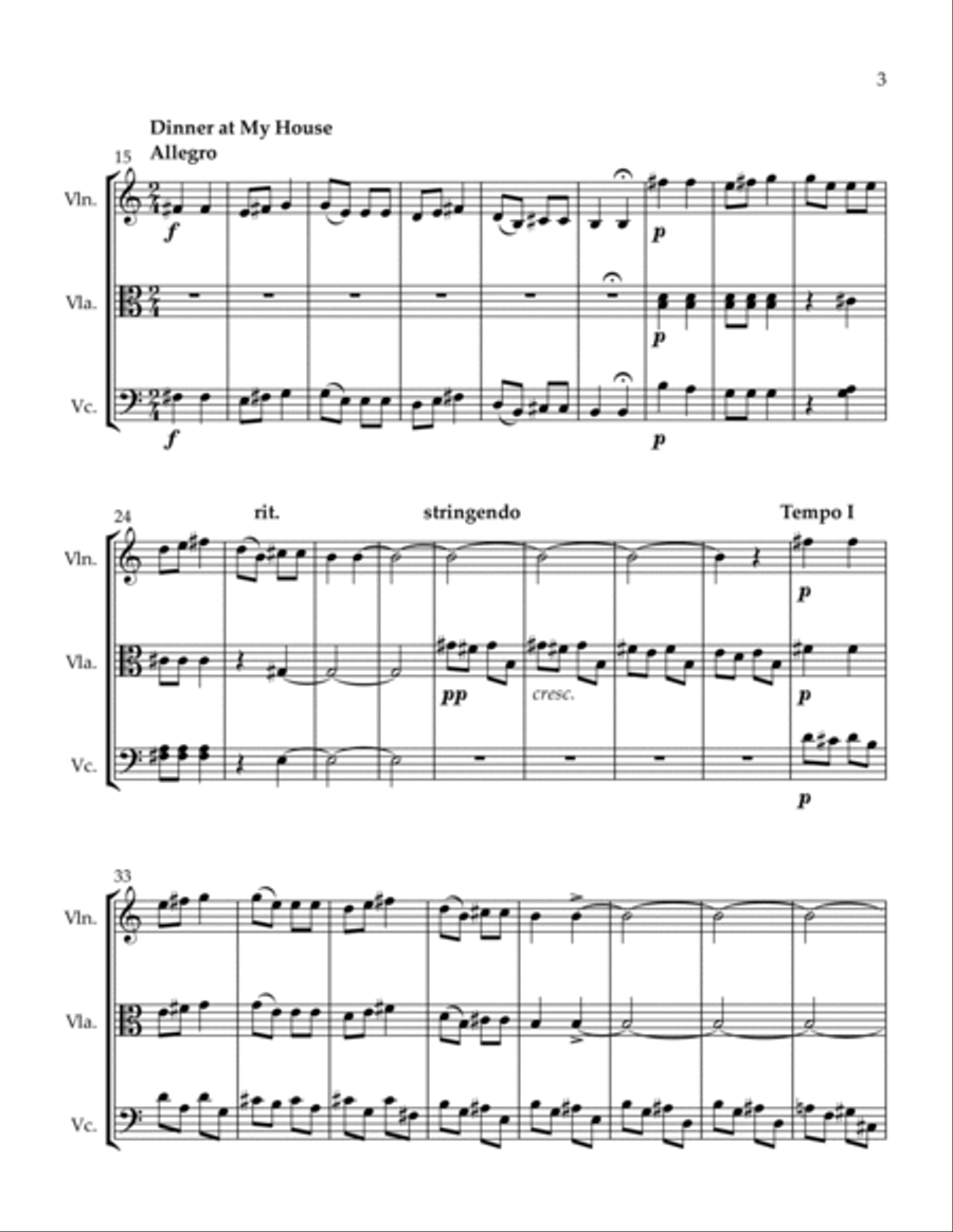 3 Trios Mr. White Goes to Jail Dinner at My House Cock-a-doodle-doo String Trio scores gallery preview page 3