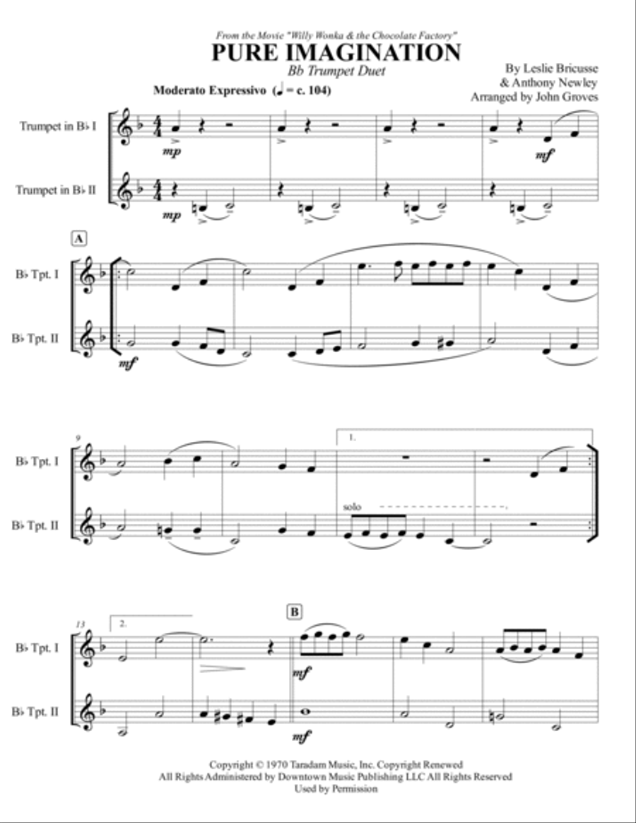 Pure Imagination Trumpet Duet scores gallery preview page 2