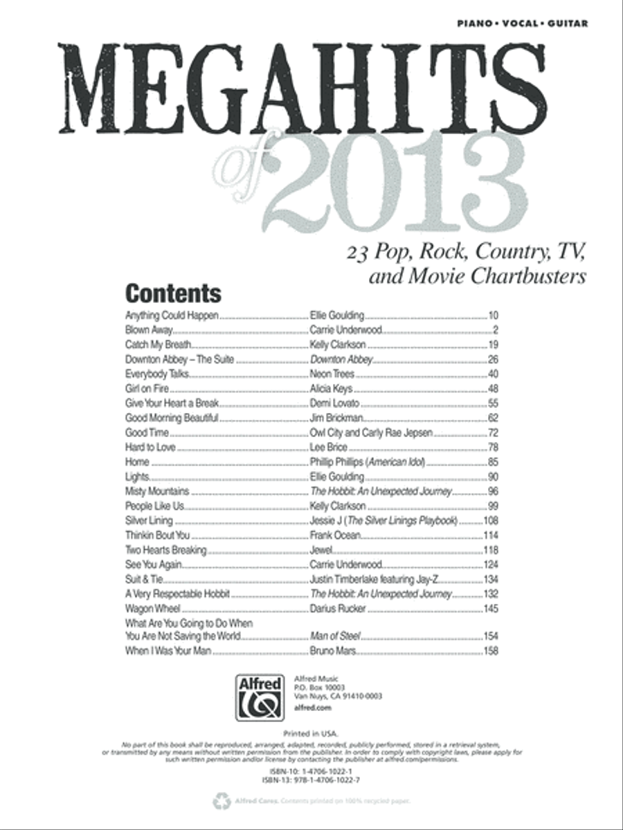 Megahits of 2013 Piano, Vocal, Guitar scores gallery preview page 2