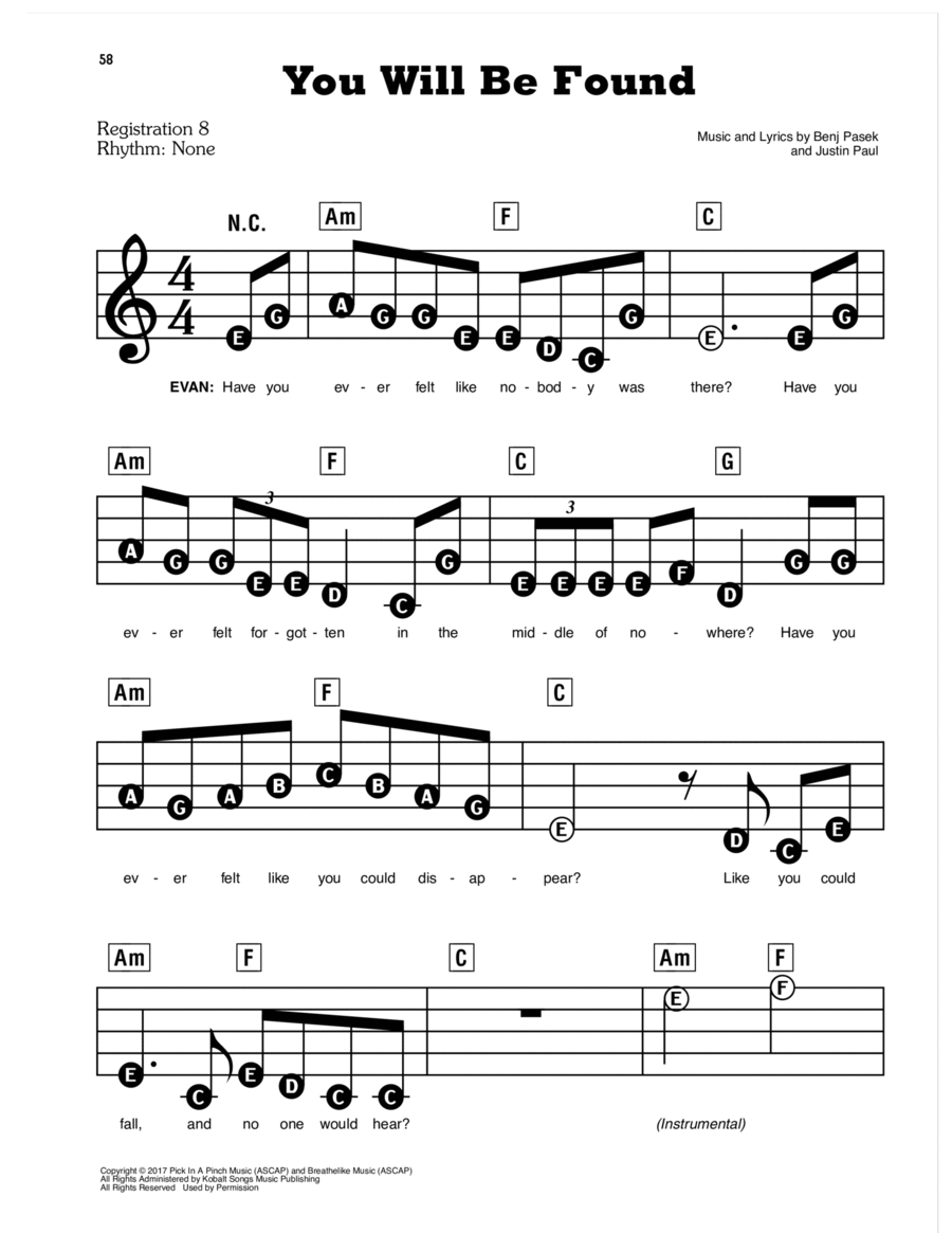 You Will Be Found (from Dear Evan Hansen) Electronic Keyboard scores gallery preview page 1