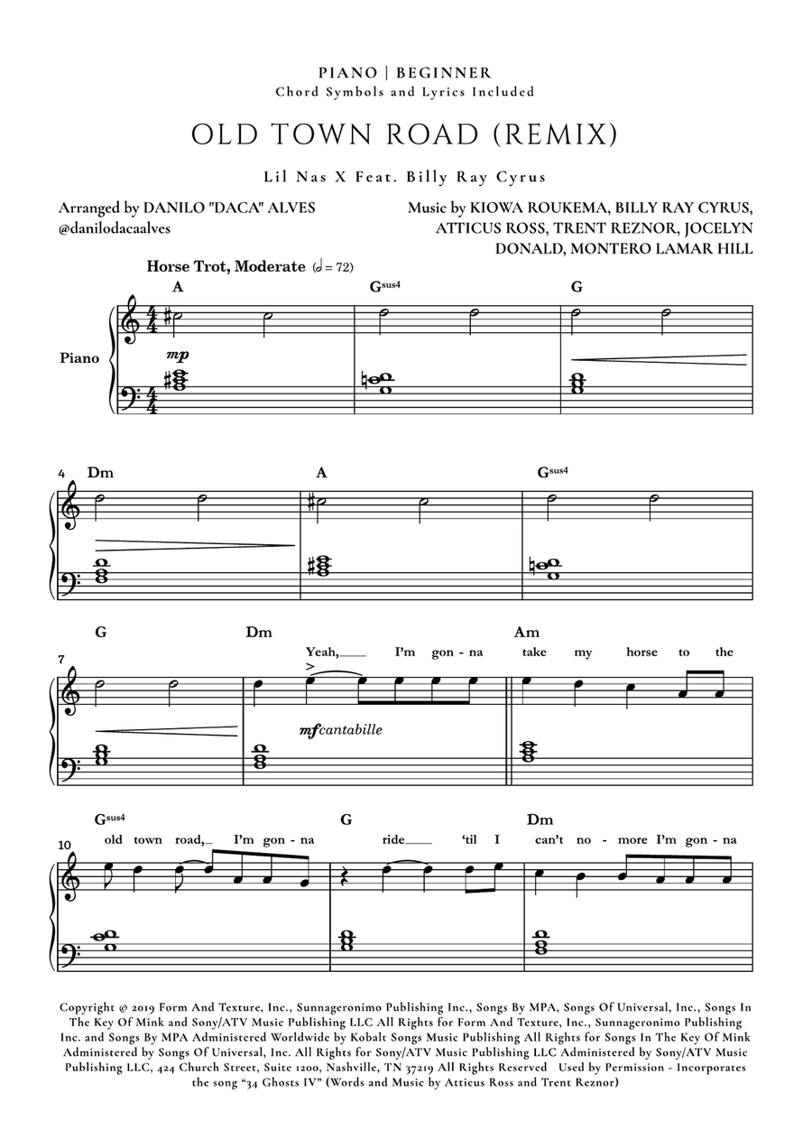 Old Town Road (remix) Easy Piano scores gallery preview page 1