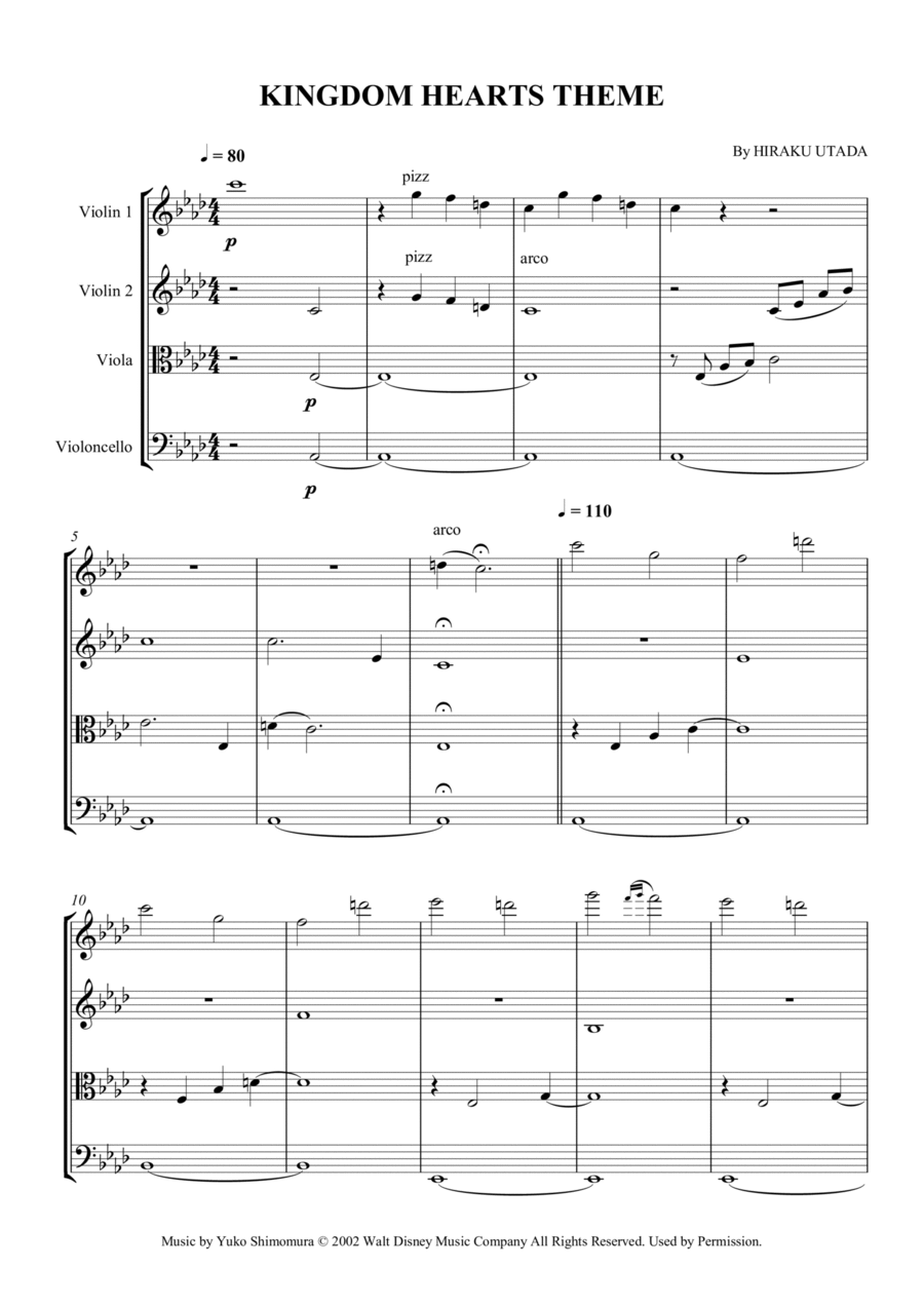Kingdom Hearts Theme String Quartet scores gallery preview page 1