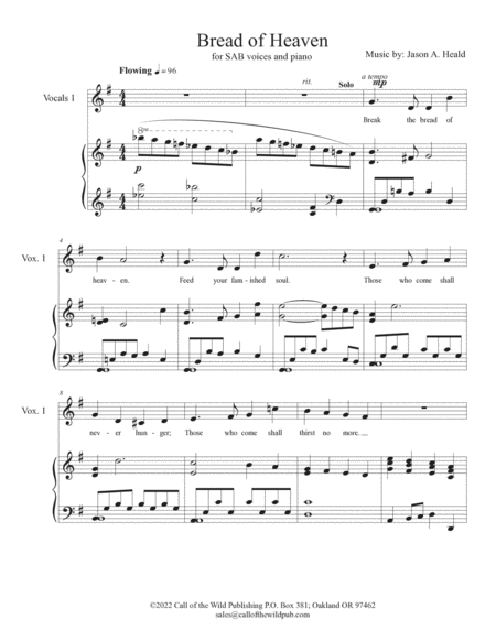 "Bread of Heaven" for SAB voices and piano image number null