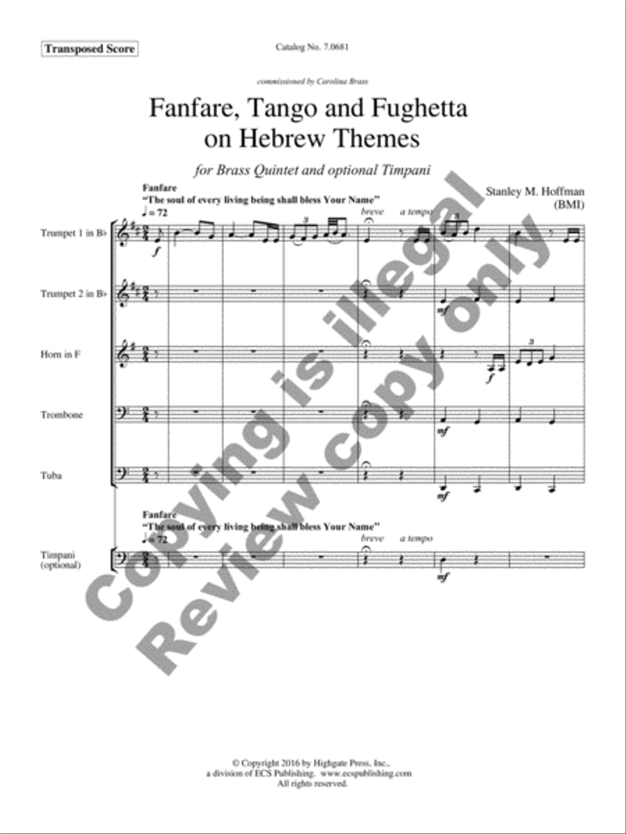 Fanfare, Tango, and Fughetta on Hebrew Themes Percussion scores gallery preview page 8