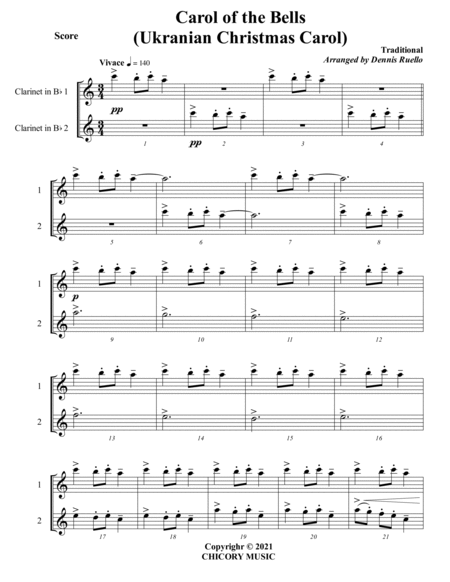 Carol of the Bells (Ukrainian Carol) - Clarinet Duet - Intermediate image number null