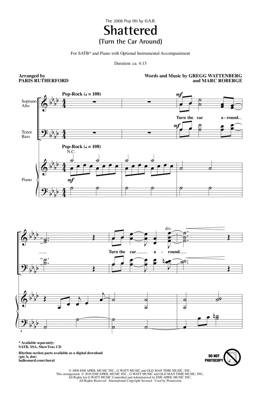 Shattered (Turn The Car Around) 4-Part scores gallery preview page 1