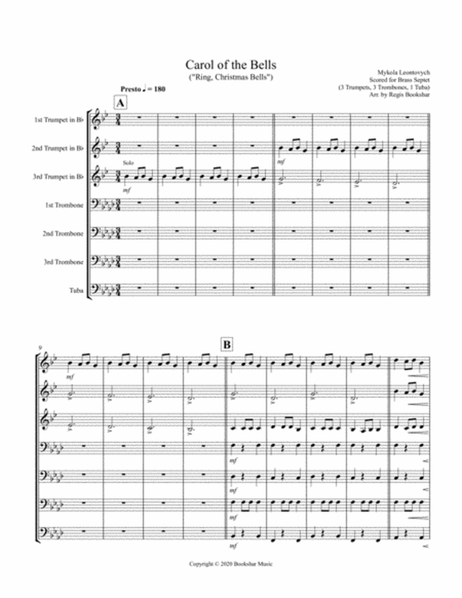 Carol of the Bells (F min) (Brass Septet - 3 Trp, 3 Trb, 1 Tuba) image number null