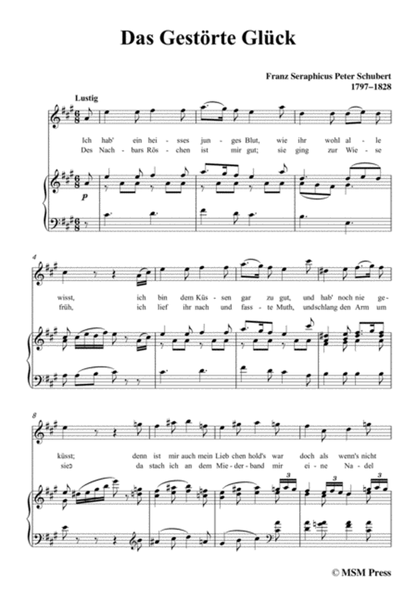 Schubert-Das Gestörte Glück,in A Major,for Voice&Piano image number null