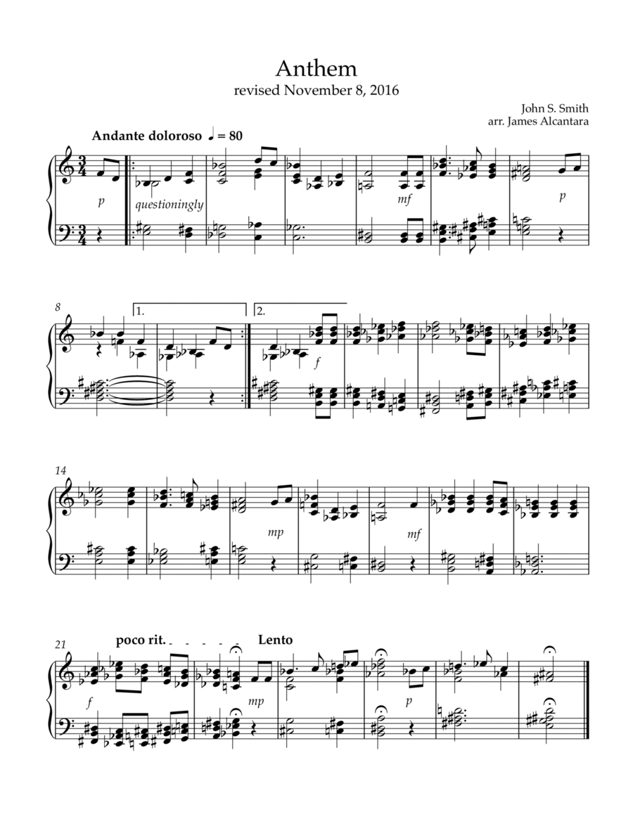 Star Spangled Banner Piano Solo scores gallery preview page 1