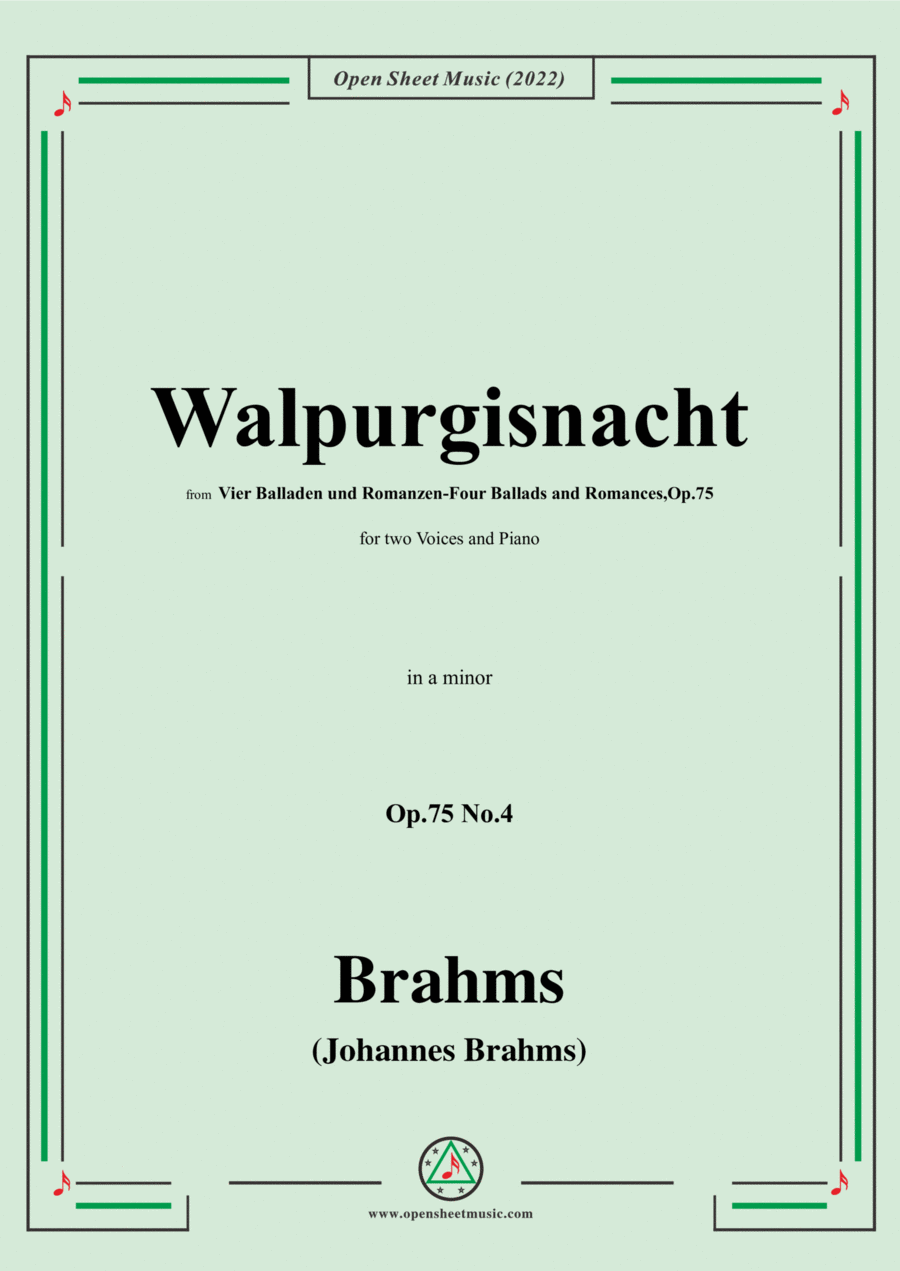 Brahms-Walpurgisnacht-Walpurgis Night,Op.75 No.4,in a minor Voice scores gallery preview page 1