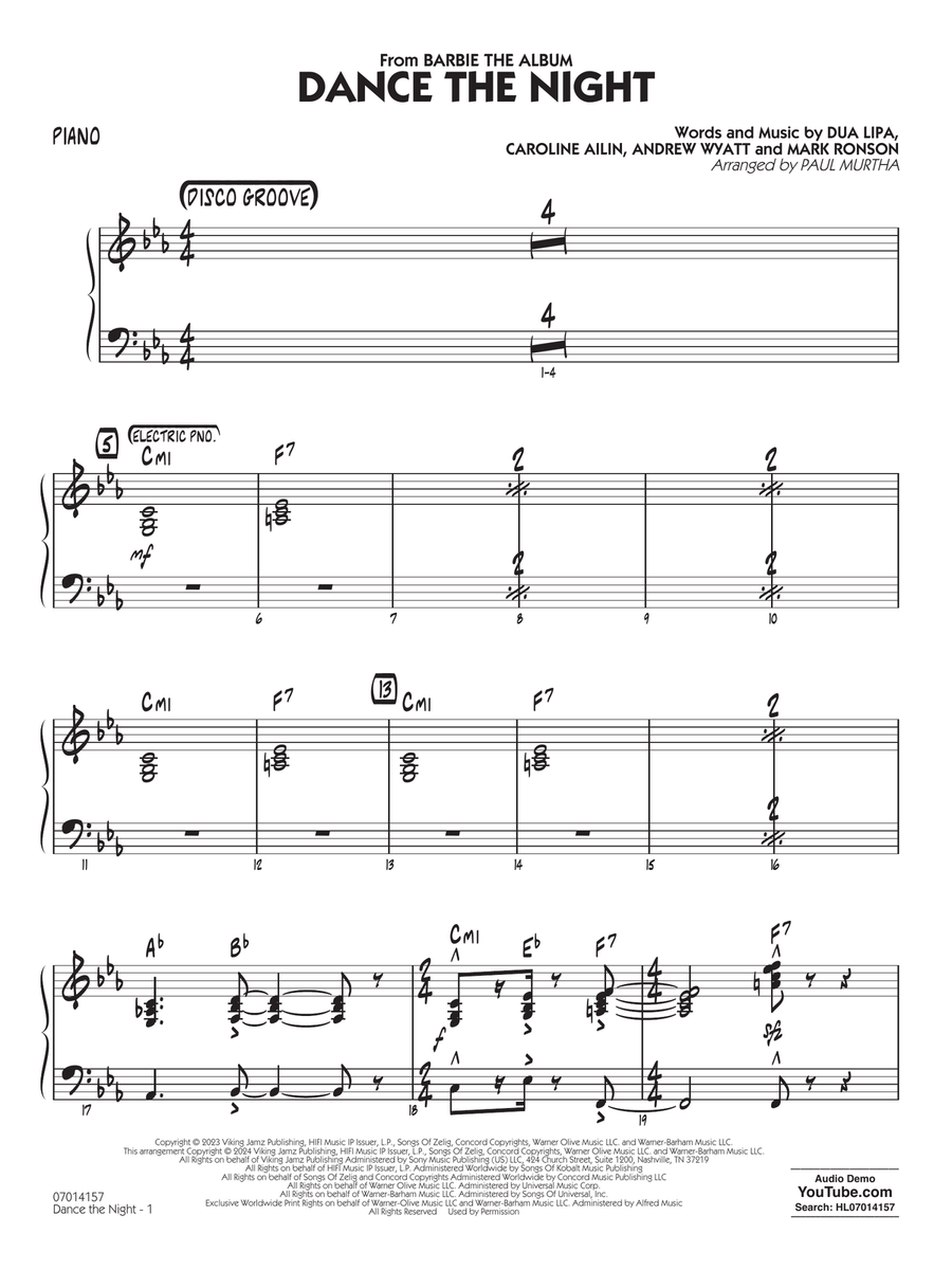 Dance The Night (from Barbie) (arr. Murtha) - Piano