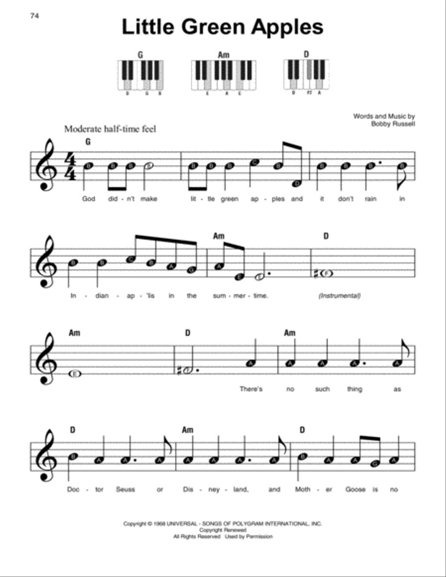 Little Green Apples Easy Piano scores gallery preview page 1