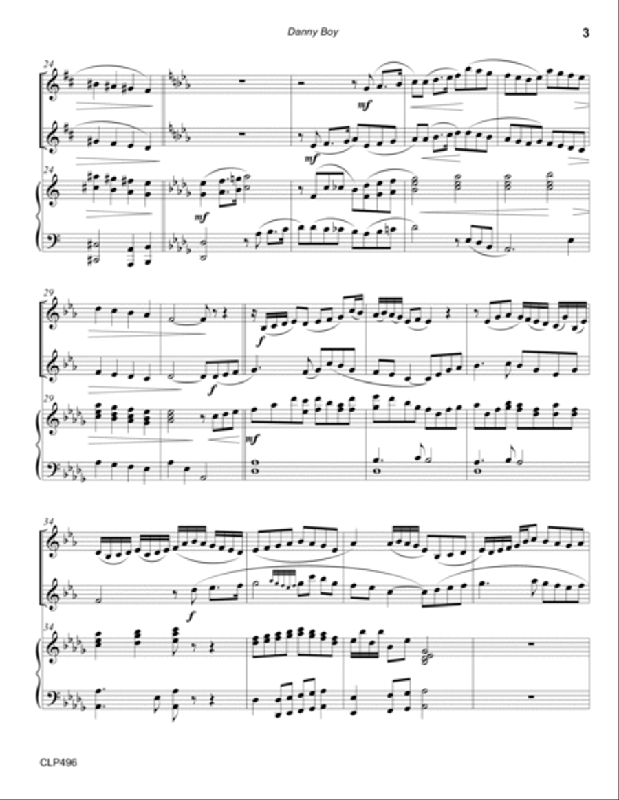 DANNY BOY - CLARINET DUET with Piano Accompaniment Clarinet Duet scores gallery preview page 3