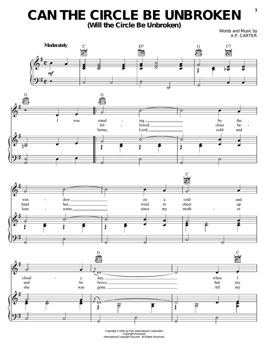 Can The Circle Be Unbroken (Will The Circle Be Unbroken) Piano, Vocal, Guitar scores gallery preview page 1