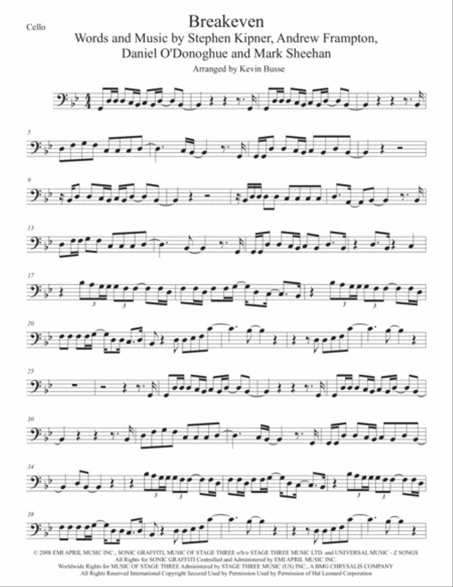 Breakeven Cello Solo scores gallery preview page 1