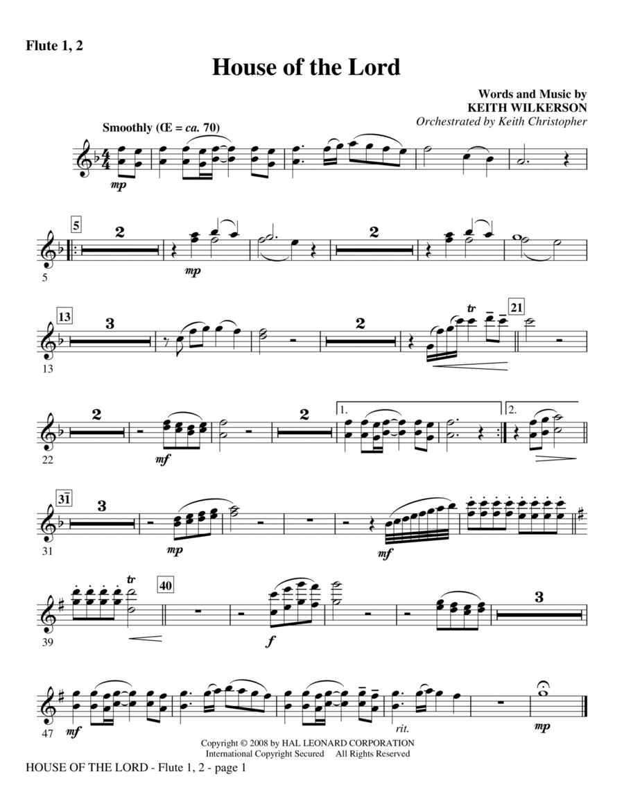 House Of The Lord - Flute 1,2 Choir scores gallery preview page 1