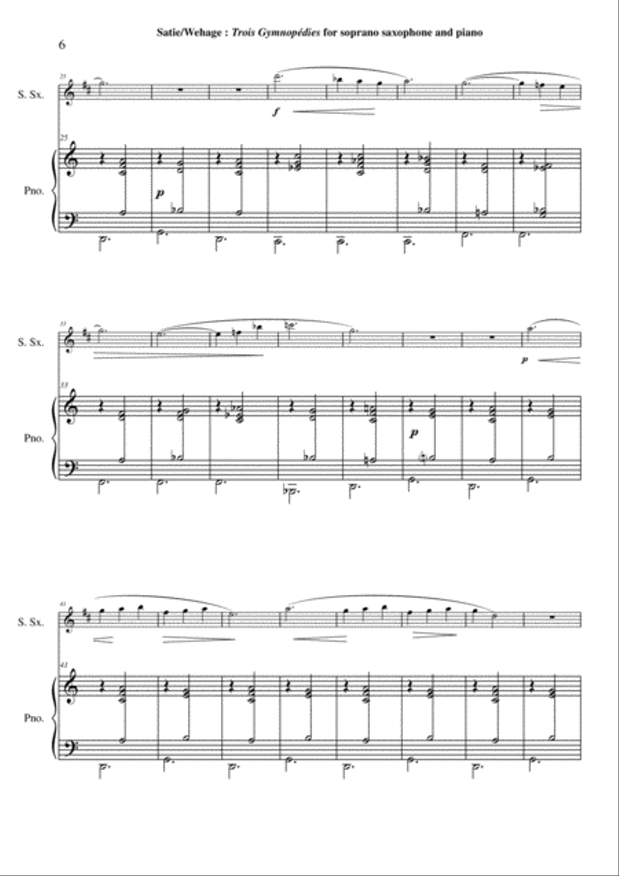 Erik Satie: Trois Gynopédies arranged for soprano saxophone and piano Soprano Saxophone scores gallery preview page 6