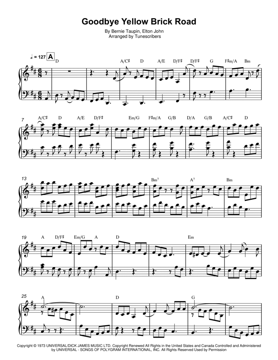 Goodbye Yellow Brick Road Piano Solo scores gallery preview page 1