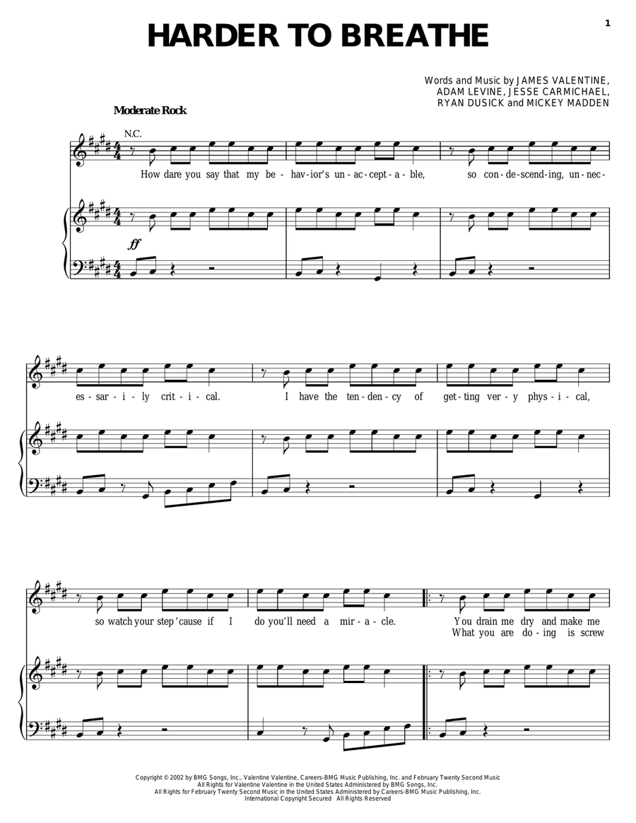 Harder To Breathe Piano, Vocal, Guitar scores gallery preview page 1